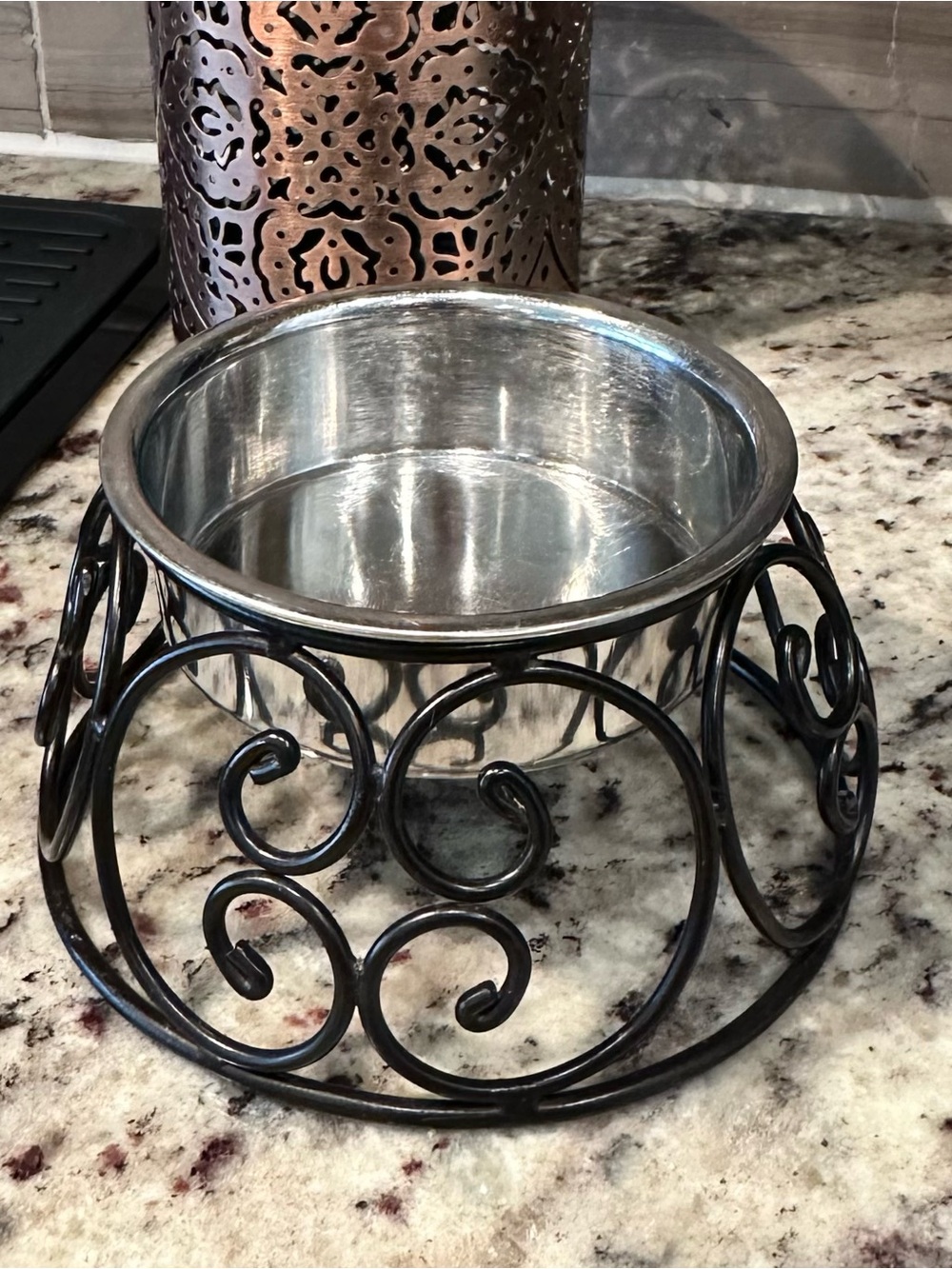 Raised Metal Pet Bowl Black & Stainless Steel for Cat or Small Dog